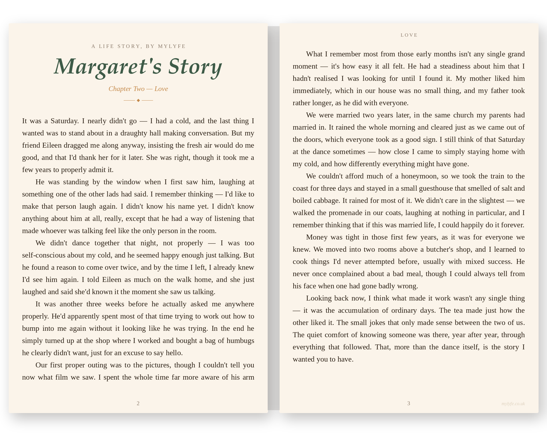 Example finished chapter — Margaret's Story, Chapter Two, Love